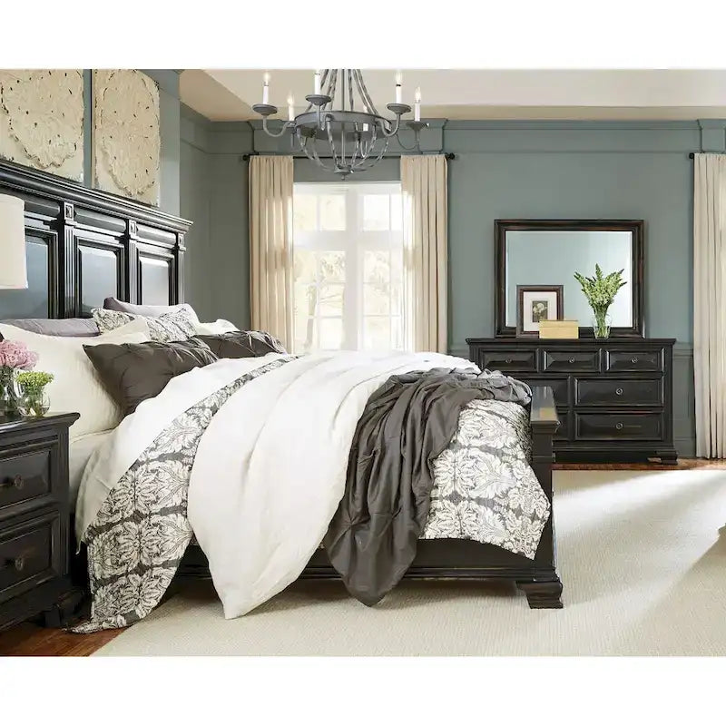 Roundhill Furniture Renova Vintage Black Wooden Bedroom Collection - image 3