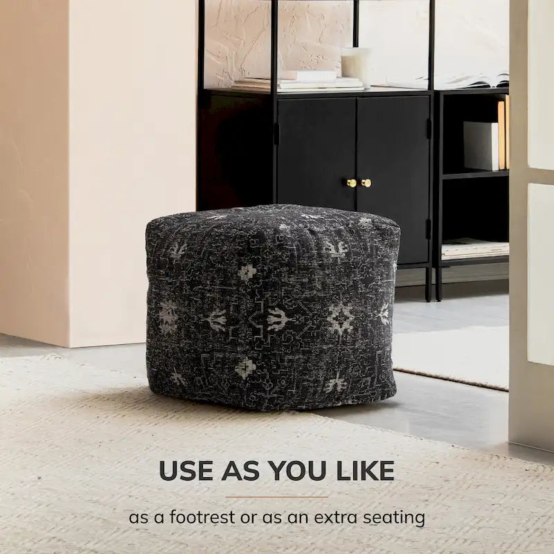 Handmade Black & White Square Pouf Ottoman - 20 x 20 x 20 Inches - Jani Tamarindo Footrest for Living Room and Nursery - image 7