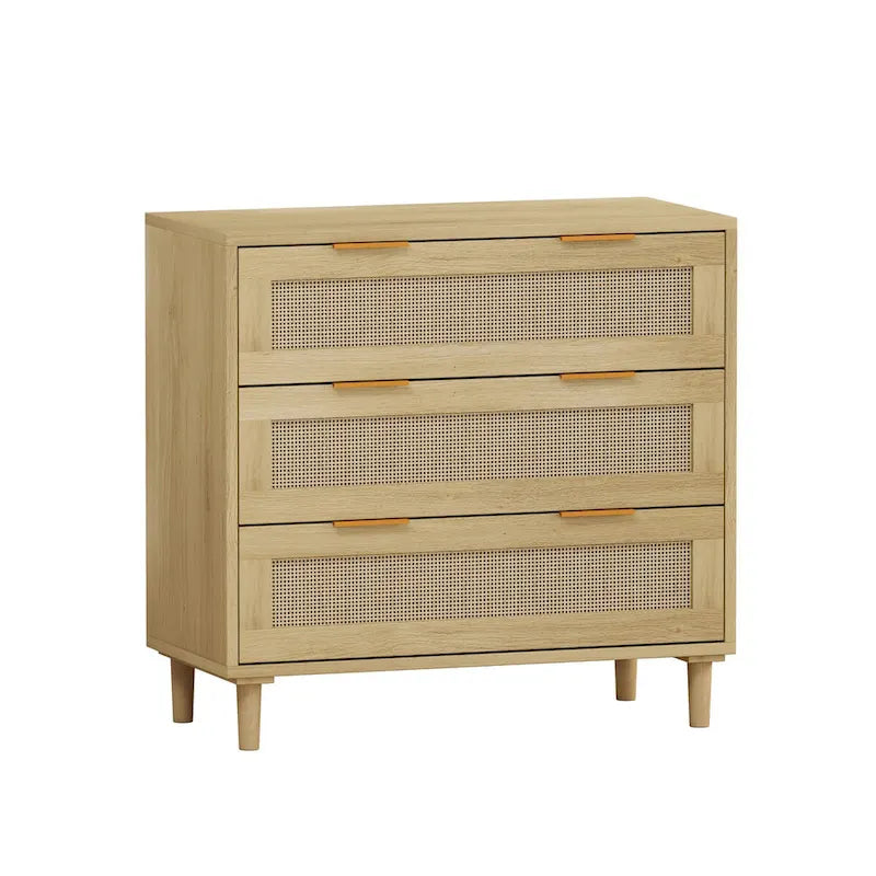 Oak Storage Cabinet with 3 Rattan Drawers - Dimensions: 31.5L x 15.55W x 30.12H - image 1