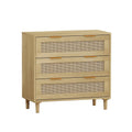 Oak Storage Cabinet with 3 Rattan Drawers - Dimensions: 31.5L x 15.55W x 30.12H - image 1