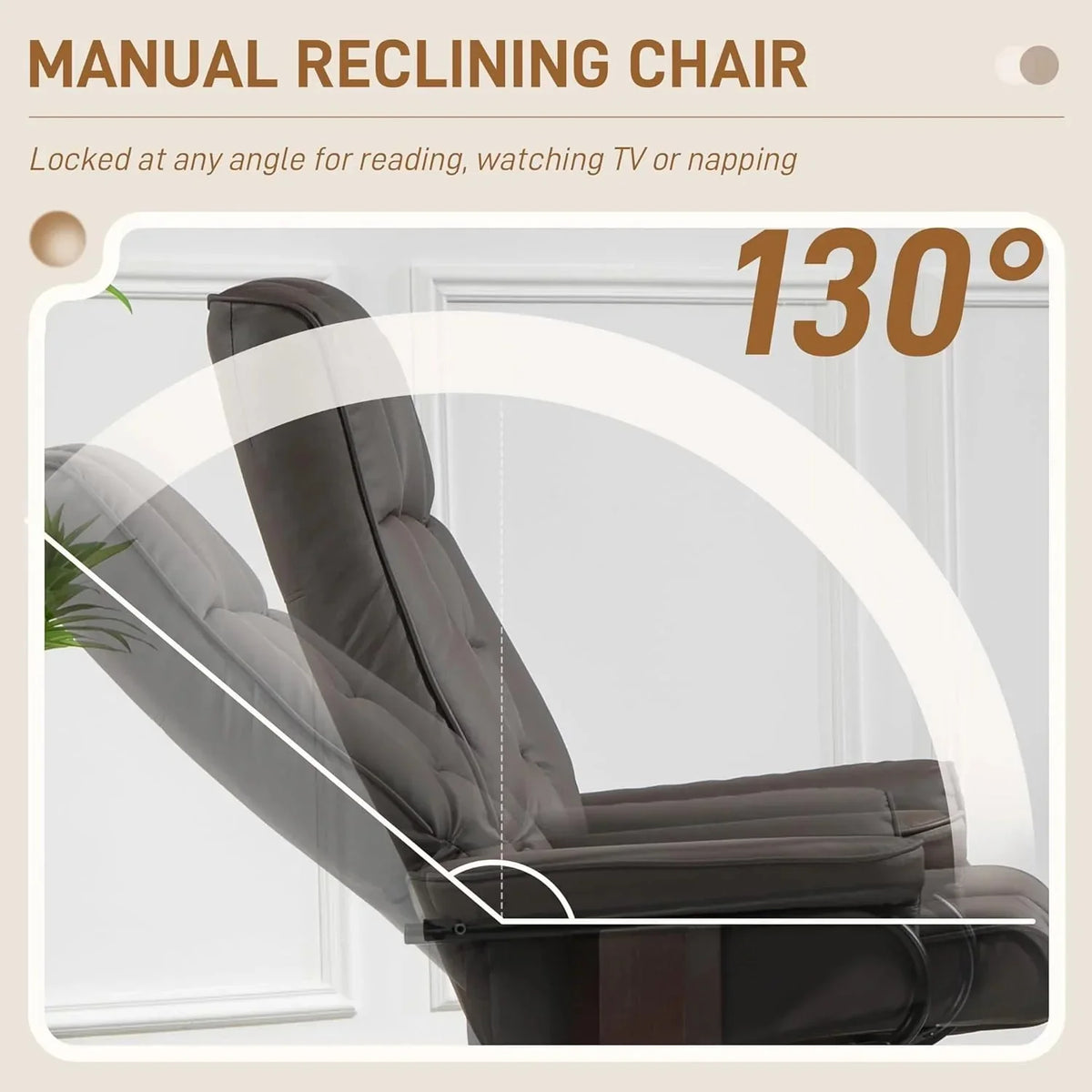 Faux Leather Recliner Chair with Swivel Ottoman High Back and Wood Frame Brown - image 4