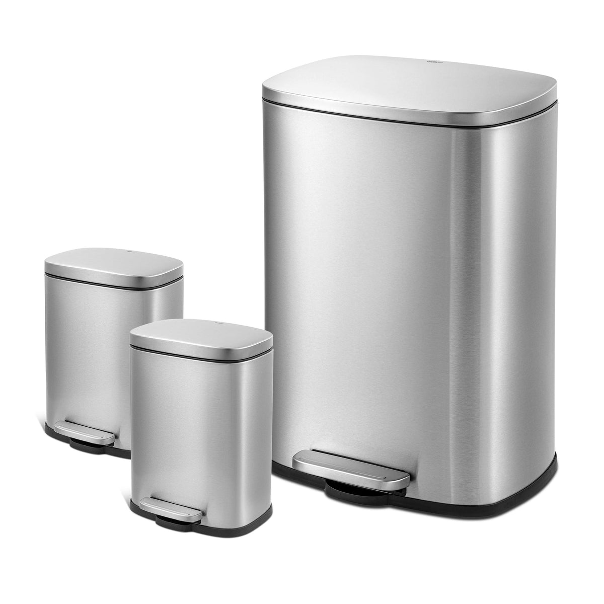 Qualiazero Rectangular Step Garbage Can 3 Piece Combo, 13.2 Gal , Two 1.3 gal, Stainless Steel - image 1