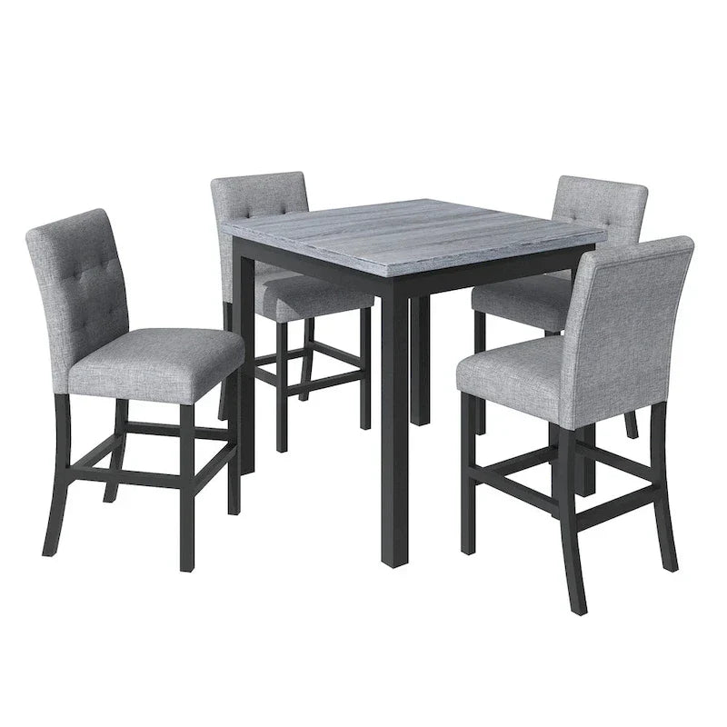 5 Piece Counter Height Dining Set, Wood Dining Table Set with Rectangle Table and 4 Upholstered High Back Chairs - image 9