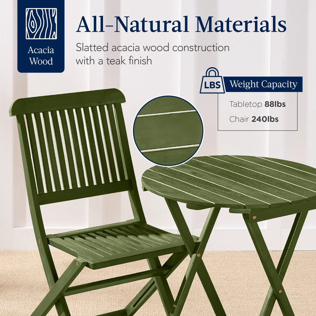 Best Choice Products 3-Piece Acacia Wood Bistro Set, Folding Patio Furniture w/ 2 Chairs, Table - Natural - image 36