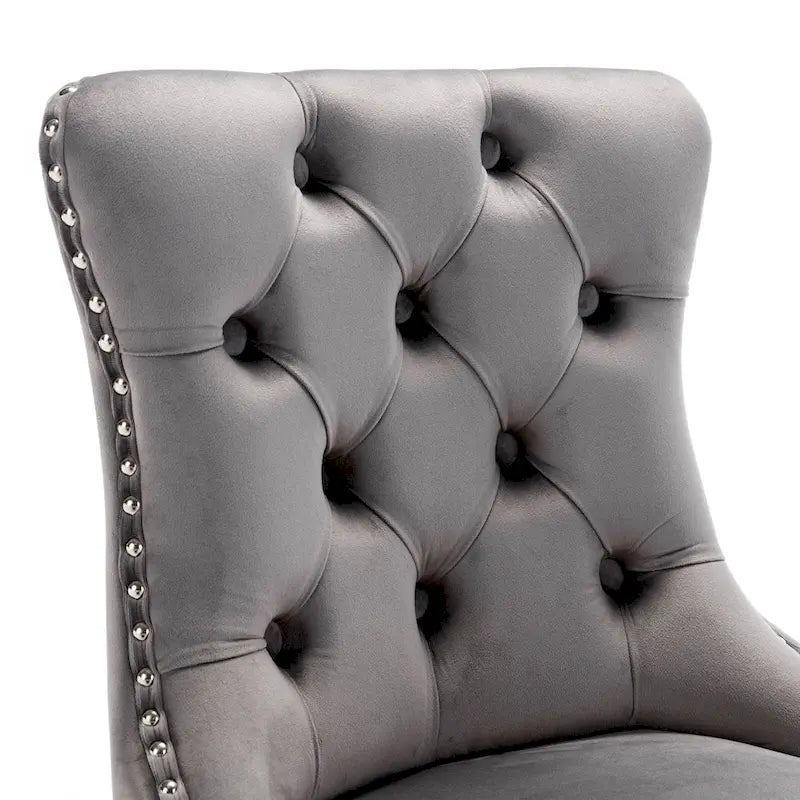 Contemporary Set of 2 Bar Stools with Button-Tufted Back and Studded Trim, Chrome Metal Base - Ideal for Dining Room, Living Room, and Bedroom - image 31