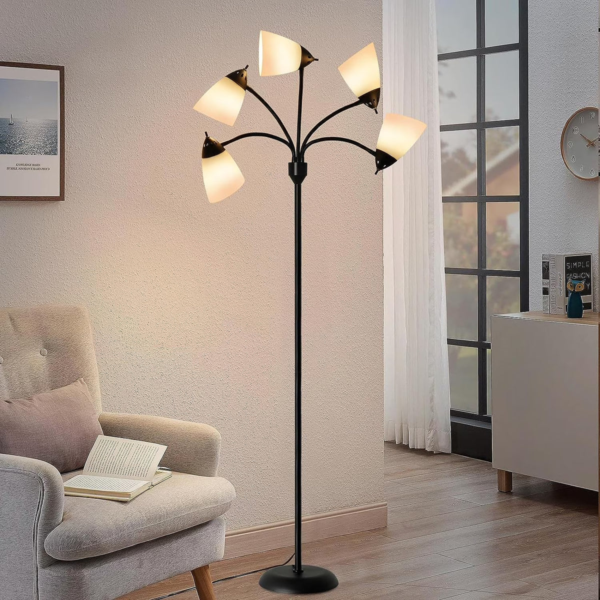 DINGLILIGHTING Floor Lamp Tall for Room: Flexible Gooseneck Floor Lamps Standing for Bedroom Home Office - Modern Floor Lights 5 - Light - image 1