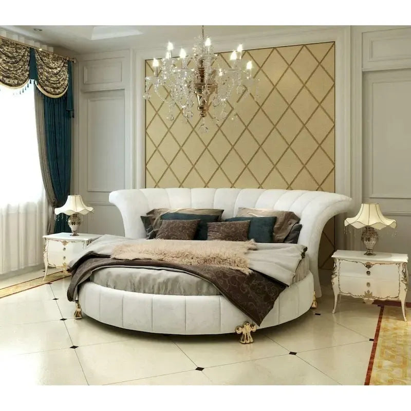 Sofacraft White Faux Leather Venetian Round King Bed - image 4