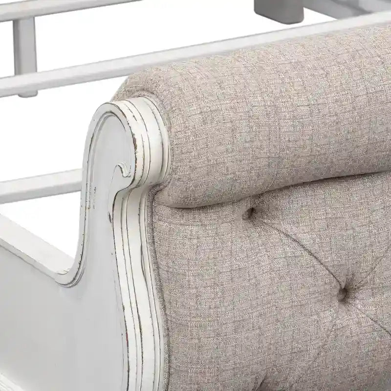 Antique White King Sleigh Bed with Upholstered Design from Magnolia Manor - image 8