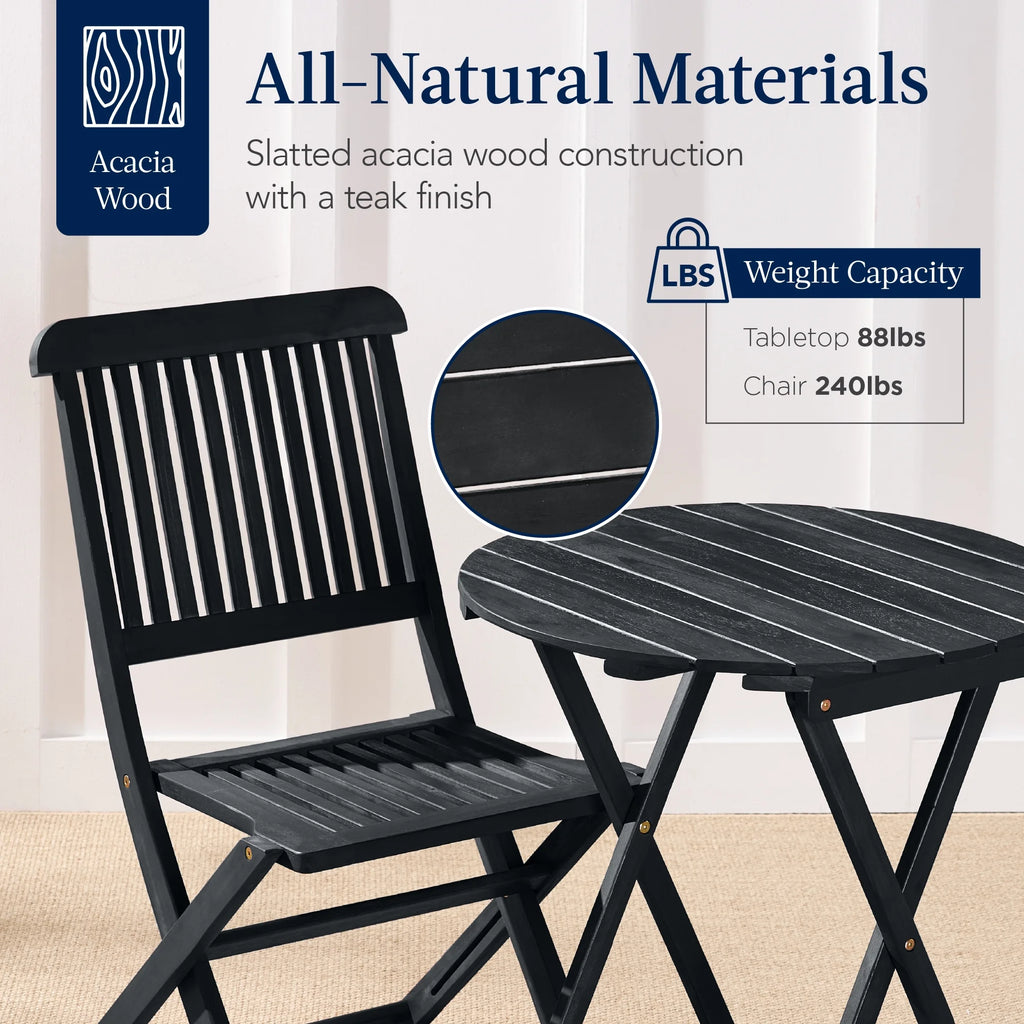 Best Choice Products 3-Piece Acacia Wood Bistro Set, Folding Patio Furniture w/ 2 Chairs, Table - Natural - image 61