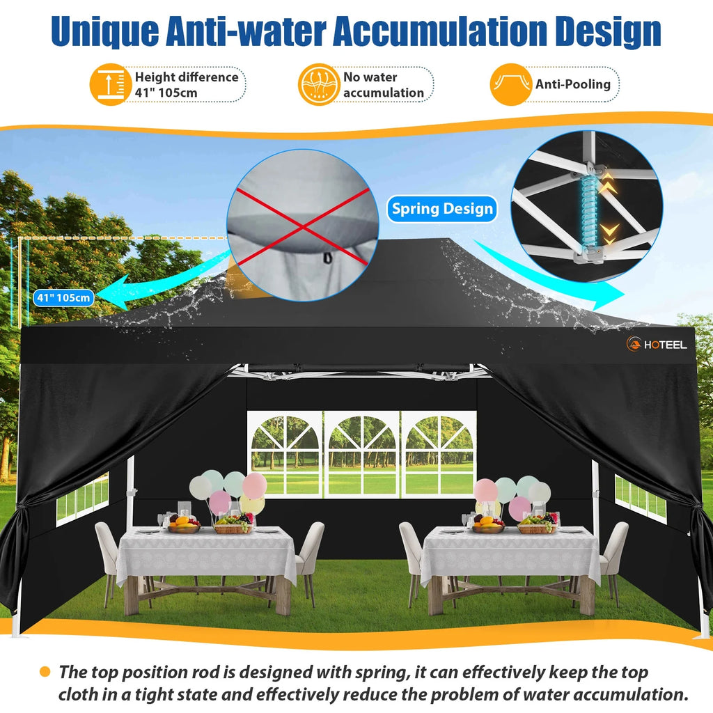 HOTEEL 10x15 Heavy Duty Canopy Tent - Commercial Pop Up with UV50+, Thick Hexagonal Frame, 4 Sidewalls, Anti-Pooling Design & Roller Bag (Black) - image 6