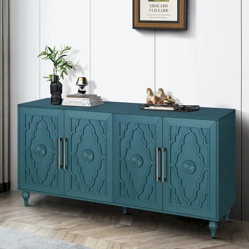 Large Floral Carved Storage Cabinet - Sideboard Buffet - image 17