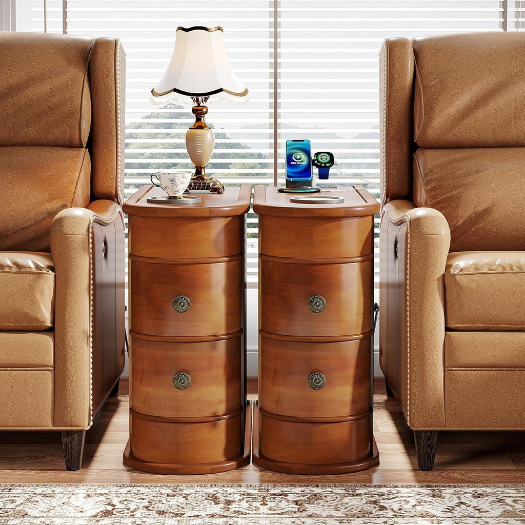 Solid Wood Chairside End Table, Two-Drawer Narrow Side Table Slim - image 44