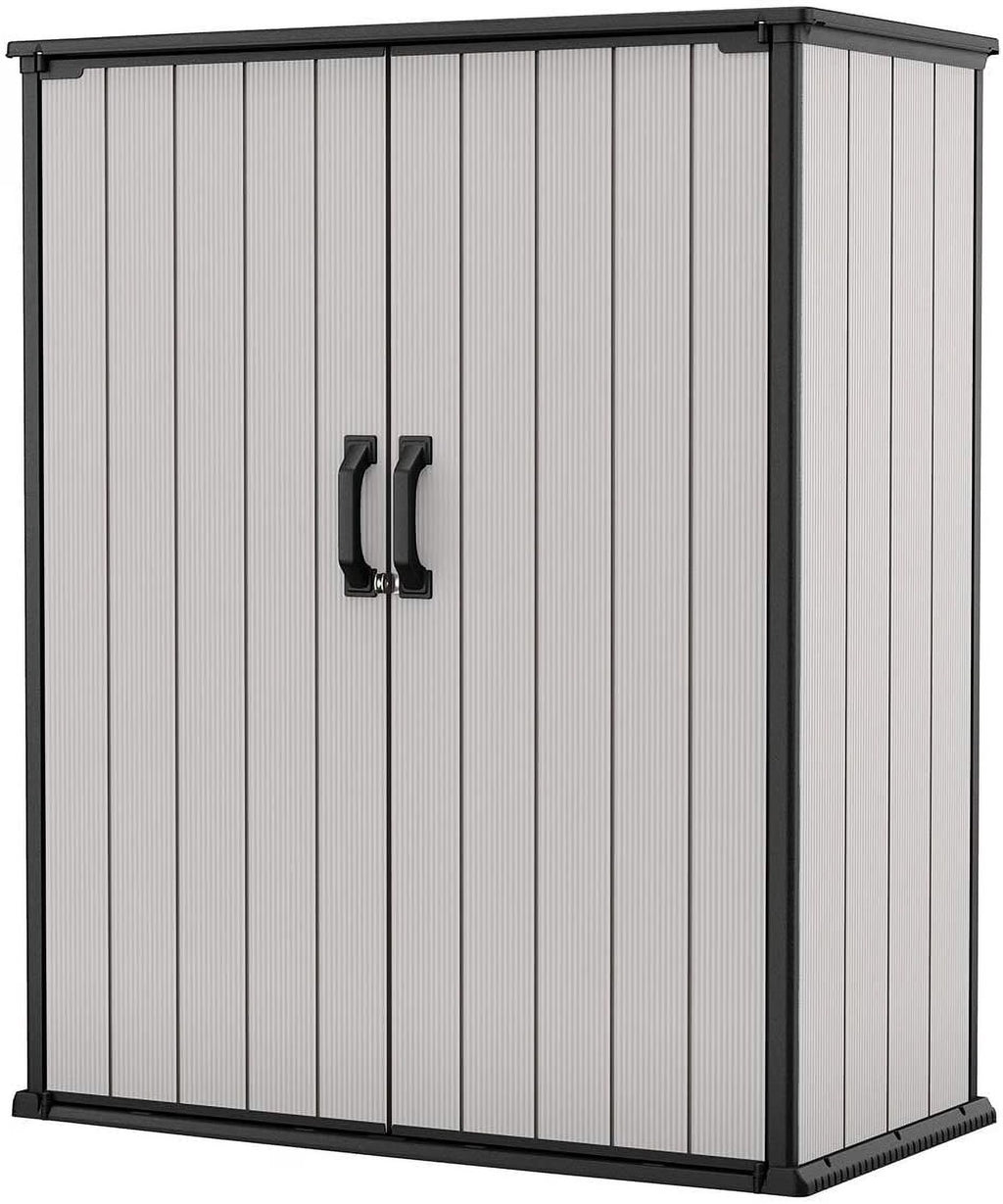 Keter Premier Tall Vertical Durable Resin Outdoor Storage Shed With Floor and Locking Double Doors, Grey - image 1