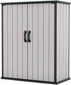 Keter Premier Tall Vertical Durable Resin Outdoor Storage Shed With Floor and Locking Double Doors, Grey - image 1