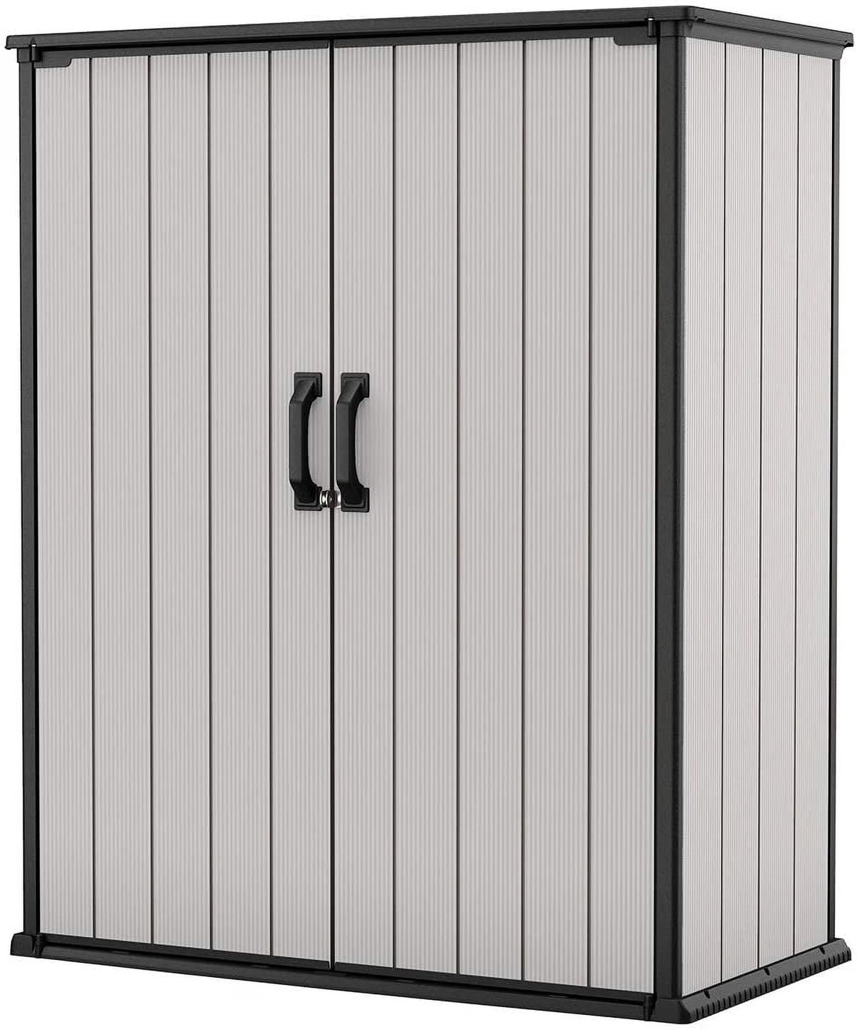 Keter Premier Tall Vertical Durable Resin Outdoor Storage Shed With Floor and Locking Double Doors, Grey - image 1