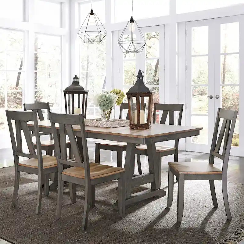 Lindsey Farm 7-Piece Trestle Table Set in Gray and Sandstone - image 2