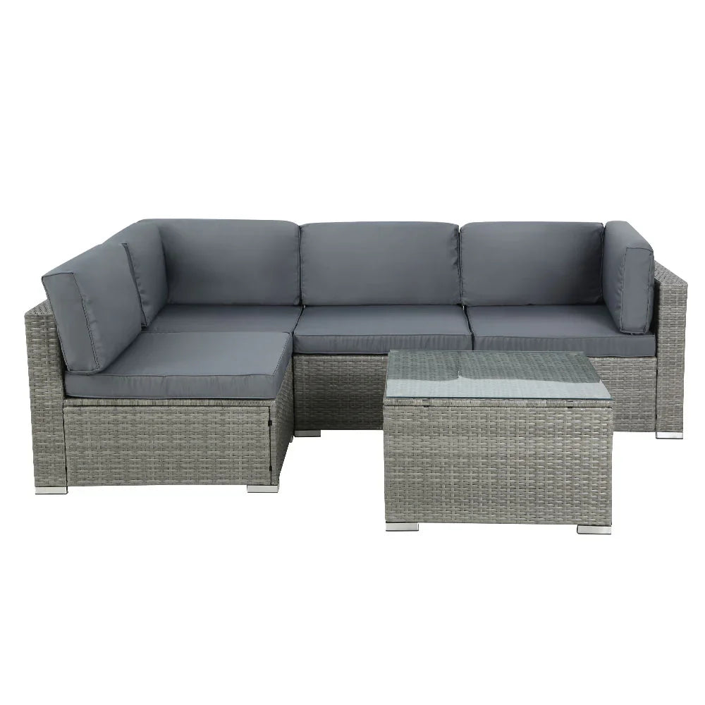 Gardeon 5-Piece Outdoor Sofa Set Wicker Couch Lounge Setting 4 Seater Grey - image 3