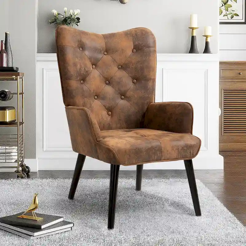AVAWING Tufted Wingback Accent Chair with Arms - Rustic Design - image 1