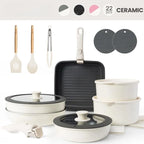 Non-Toxic Nonstick Ceramic 22 pcs pots and pans set complete Cookware Set with Lids,Detachable Handle,PFAS-Free,Dishwasher Oven Safe,Kitchen Outdoorfun Induction Compatible - image 4