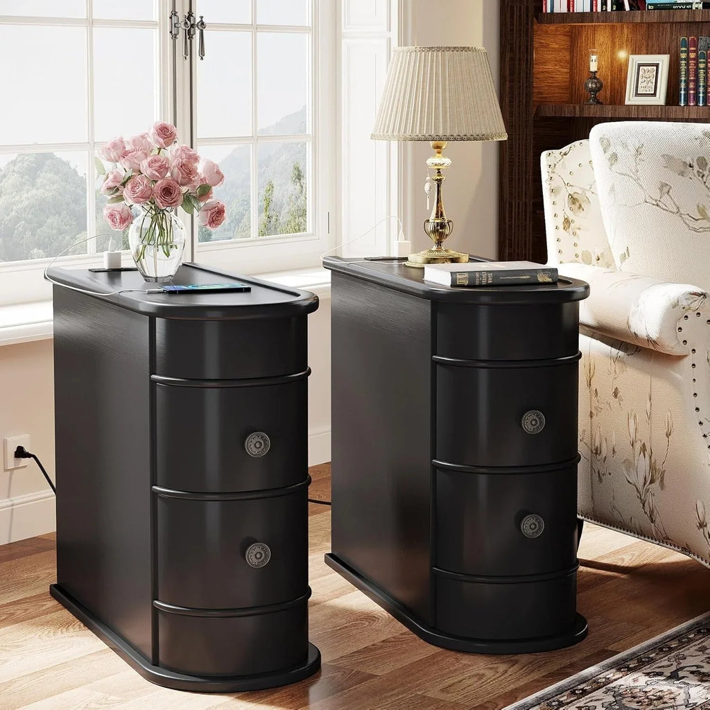 Solid Wood Chairside End Table, Two-Drawer Narrow Side Table Slim - image 26
