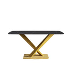 63-Inch Contemporary Dining Table with Slate Stone Surface and Metal Legs, Marble Finish - image 24