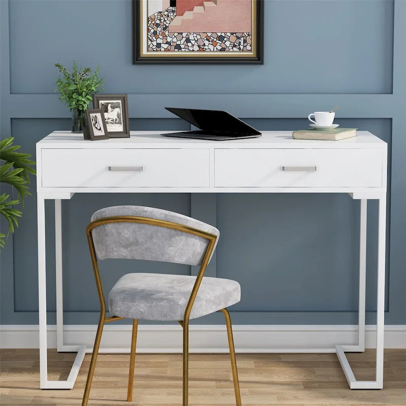 Modern Computer Desk with 2 Drawers - Stylish Study Writing Table with Storage for Home Office - image 16