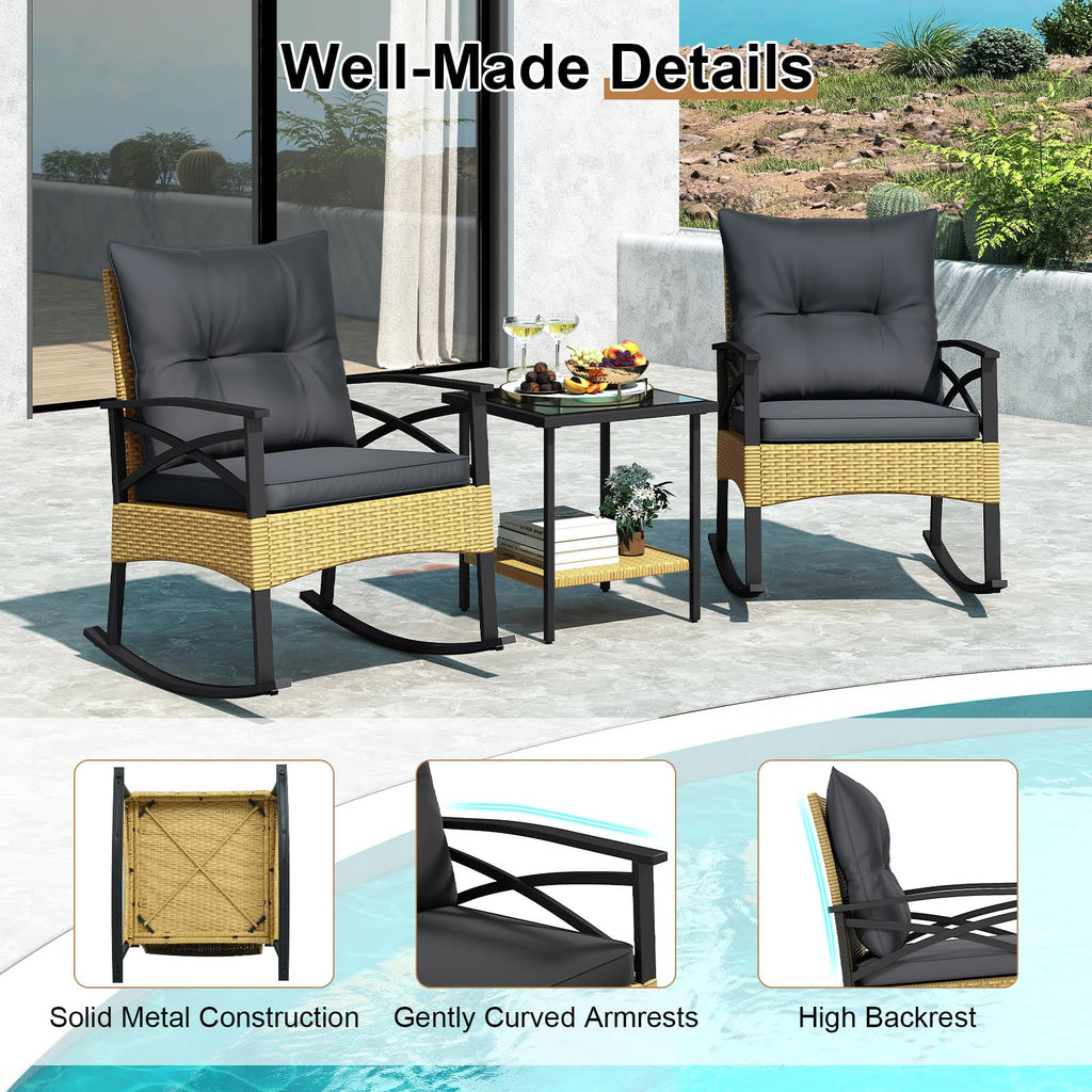 Tangkula 3 Pieces Outdoor Rocking Chairs Set for Garden - image 8