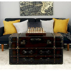 Roche River Decor Faux Leather or Linen Fabric Coffee Table Trunk with 2 Drawers and Buckle Hinged Top - Available in Dark Blue or Brown - image 3