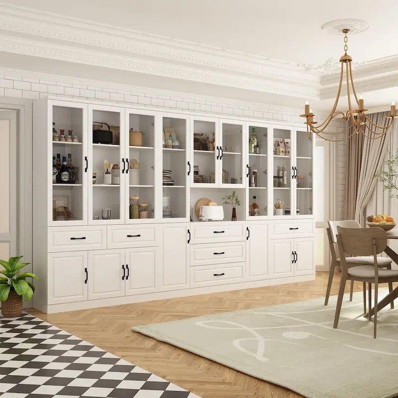 78.7-Inch Modular White Curio Cabinet with Glass Doors for Buffet Display - image 3