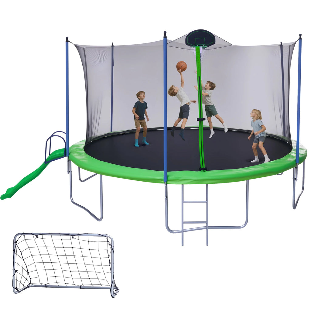 12FT Trampoline with Slide, Swings, SEGMART Recreational Trampoline with Basketball Hoop and Ladder, Heavy Duty Outdoor Backyard Trampoline with Net for Kids and Adults, Green - image 22