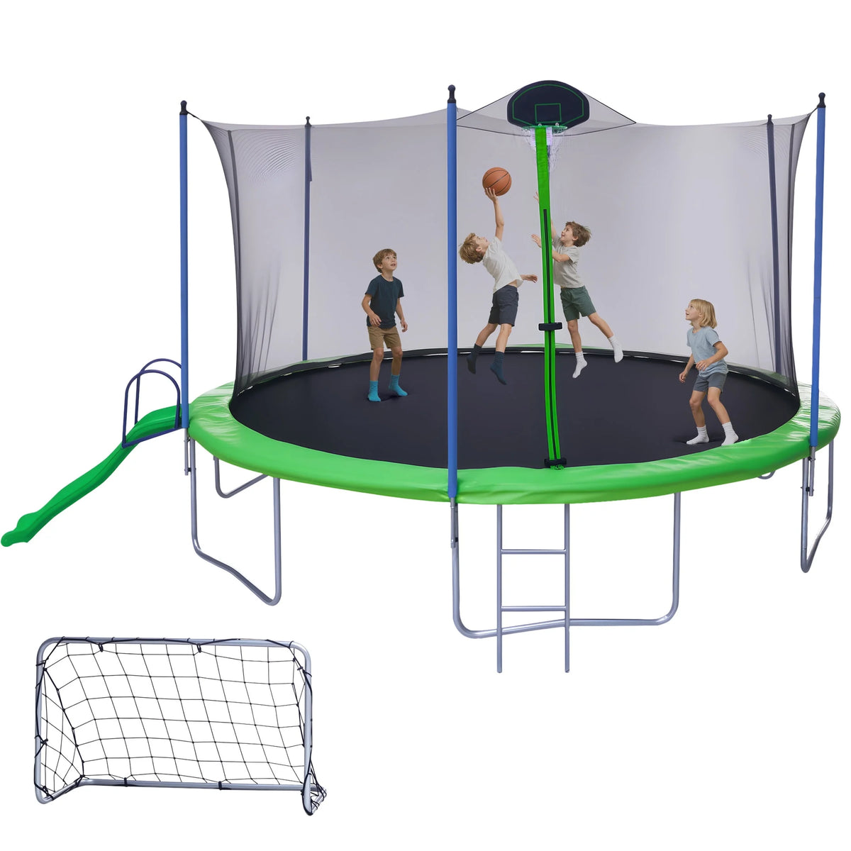 12FT Trampoline with Slide, Swings, SEGMART Recreational Trampoline with Basketball Hoop and Ladder, Heavy Duty Outdoor Backyard Trampoline with Net for Kids and Adults, Green - image 22