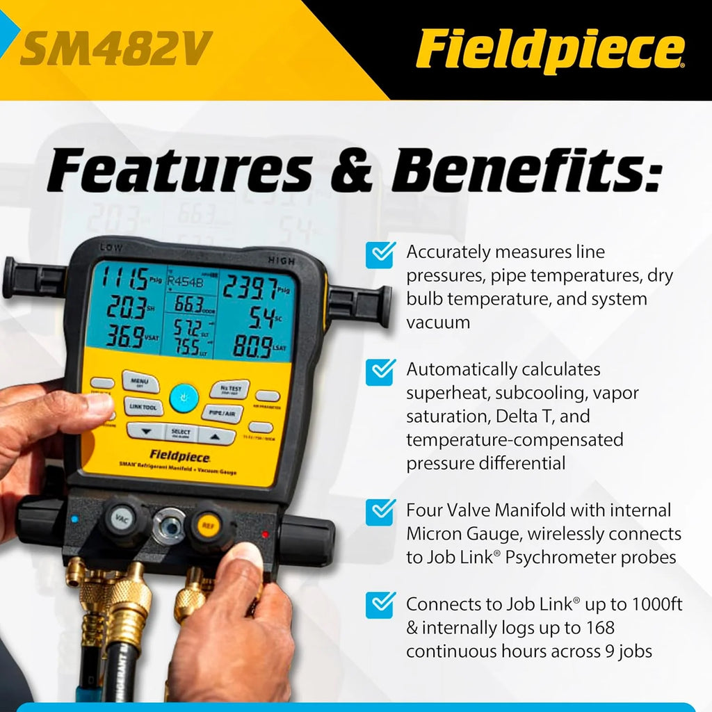 Fieldpiece SM482V Wireless 4-Port SMAN Manifold with Vacuum Gauge - image 2