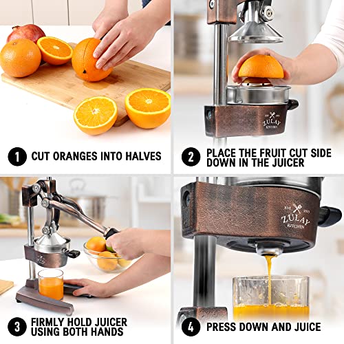 Zulay Kitchen Cast Iron Orange Juice Squeezer Heavy Duty, Easy to Clean, Professional Citrus Juicer Durable Stainless Steel Lemon Squeezer Sturdy Manual Citrus Press & Orange Squeezer (Copper): Home & Kitchen - image 3