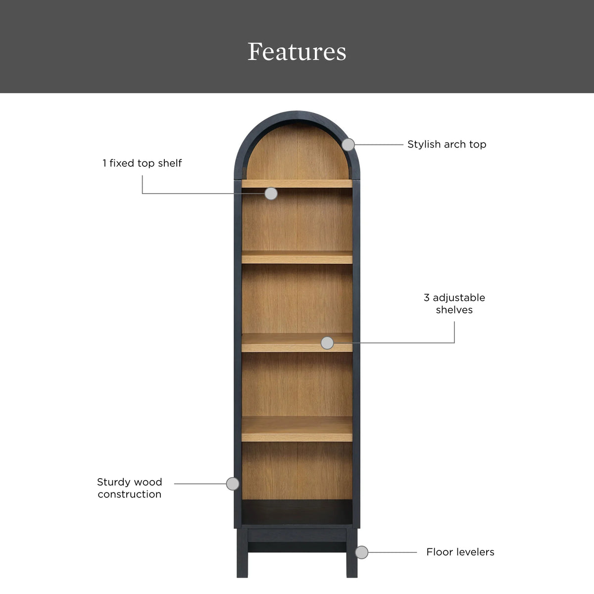 Better Homes & Gardens Juliet Narrow Arch Bookcase, Deep Green and Light Honey - image 24