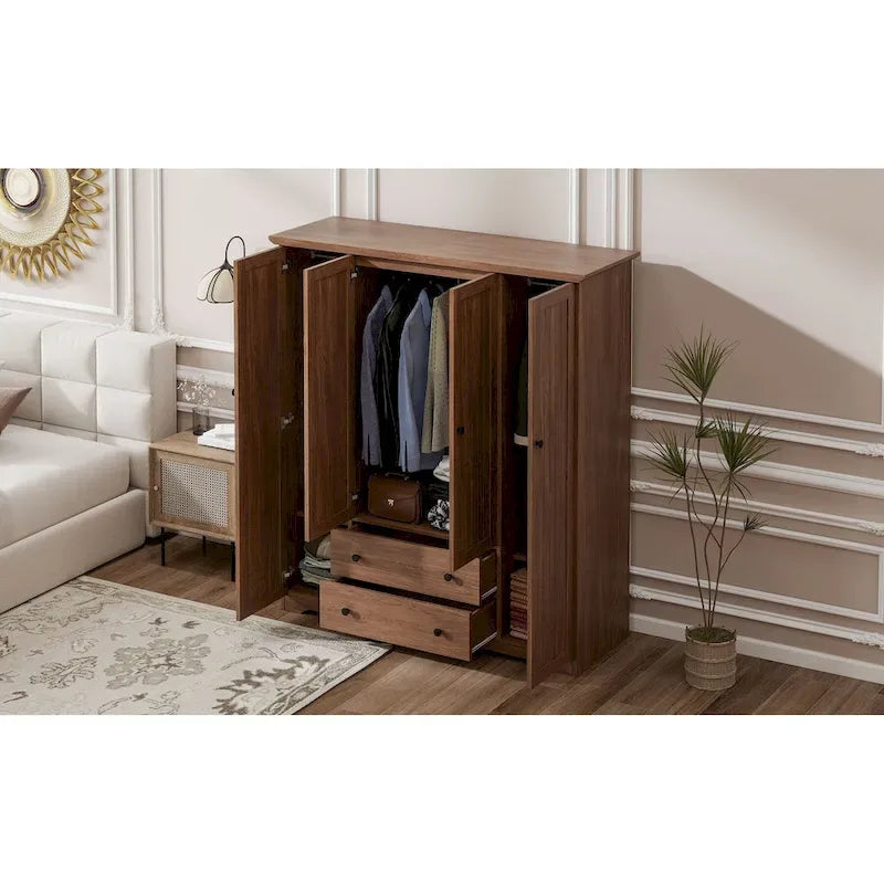 Freestanding 4-Door Wardrobe Armoire with 2 Drawers and Hanging Rods for Clothes Storage - image 27