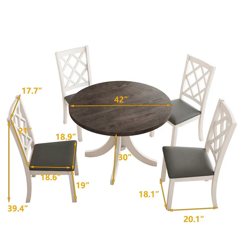 5-Piece Upholstered Chair Round Dining Table Set - image 5