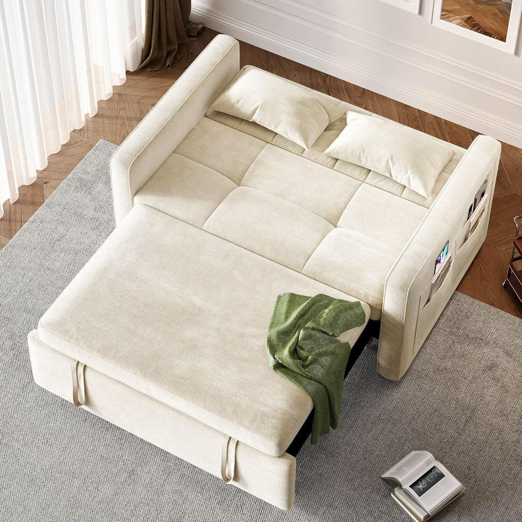 3-in-1 Convertible Sofa Bed, 55" Sleeper Sofa with Pull-Out Bed, Cat-Scratch-Proof Fabric Futon Couch with Adjustable Backrest and Side Pocket, Loveseat for Living Room Apartment, Grey - image 3