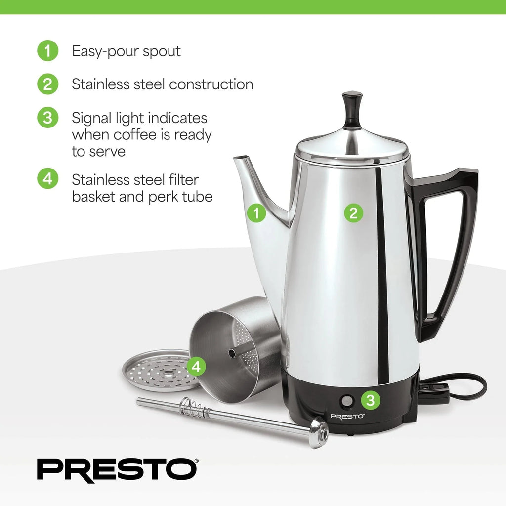 Presto Stainless Steel Coffee Maker, 12 Cup Robust Percolator Coffee, Silver - 2.79 - image 3