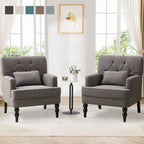 Set of 2 Arm Chair Upholstered Button Tufted Accent Chair with Lumbar Pillow Beige/ Grey/ Light Blue - image 6