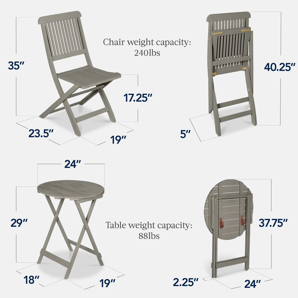 Best Choice Products 3-Piece Acacia Wood Bistro Set, Folding Patio Furniture w/ 2 Chairs, Table - Natural - image 39