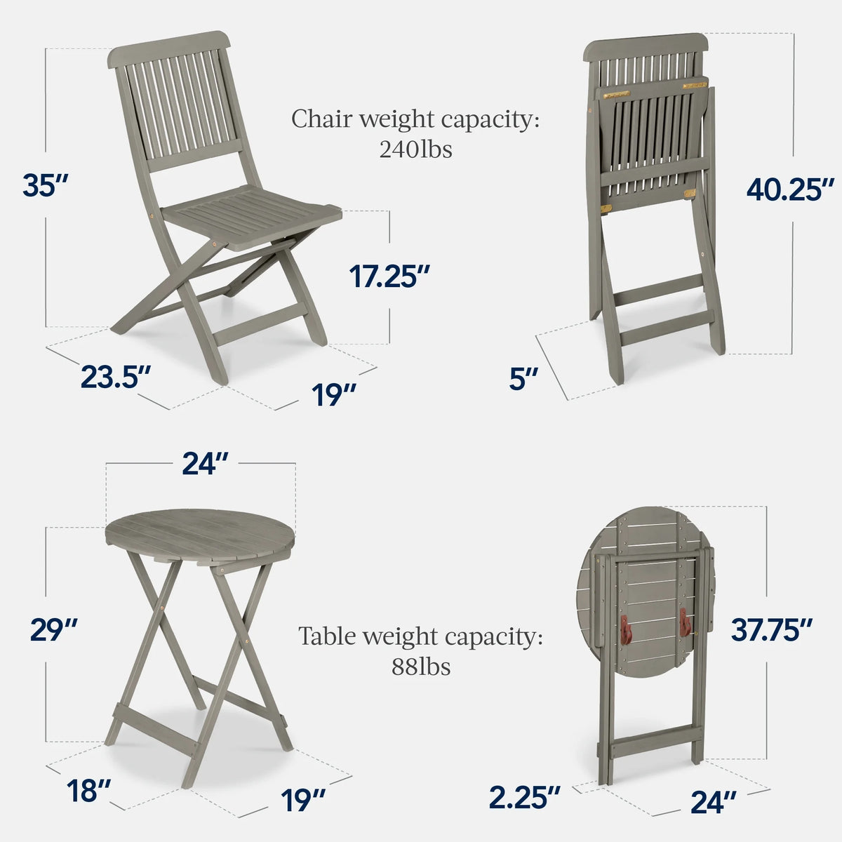 Best Choice Products 3-Piece Acacia Wood Bistro Set, Folding Patio Furniture w/ 2 Chairs, Table - Natural - image 39