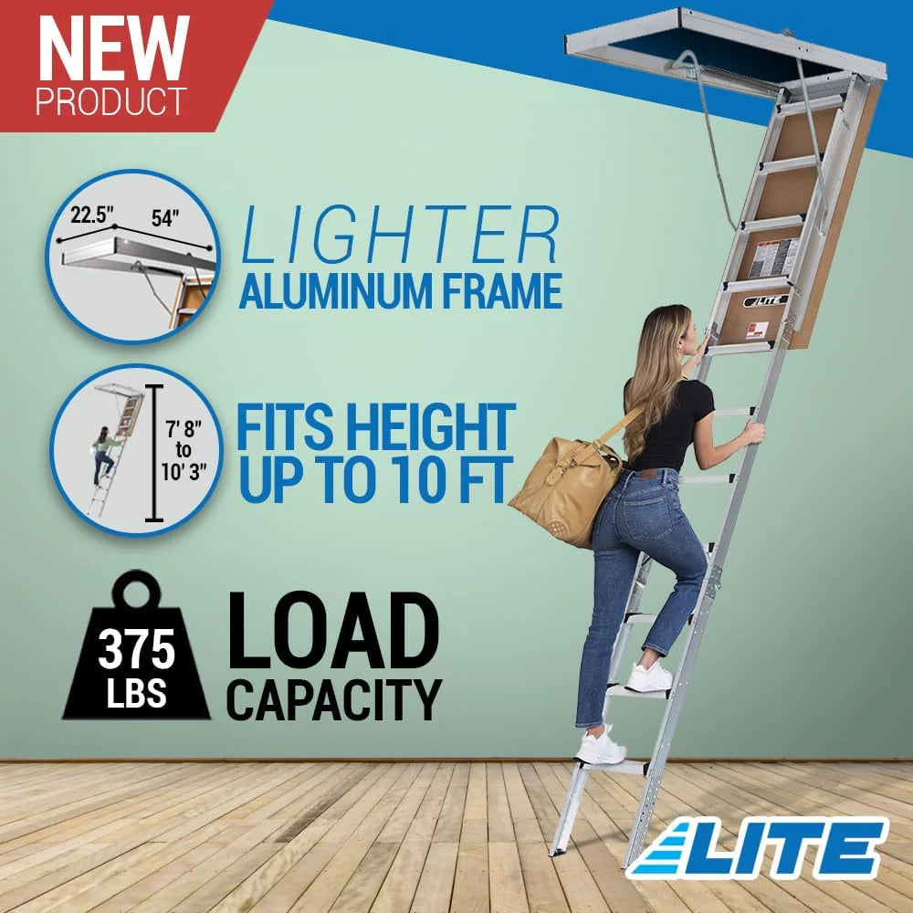 LITE 10ft Aluminum Attic Ladder, 375lb Capacity, Type IAA - image 2