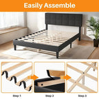 Modern Platform Bed Frame with Adjustable Headboard - Sturdy Geometric Upholstered Design with 800LBS Capacity and Solid Wooden Slats - image 4