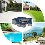 7 Pcs Rattan Patio Dining Furniture Sectional Sofa Set with Dining Table, Ottomans & Cushions - image 34