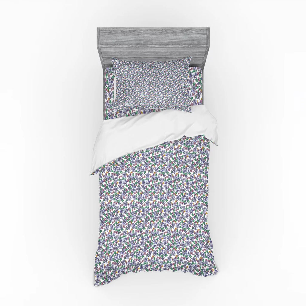 Floral Duvet Cover Set, Colorful Spring Blossom Flowers Repetitive Hand Drawn Like Pattern, Bedding Set with Shams and Fitted Sheet, 3 Sizes - image 1