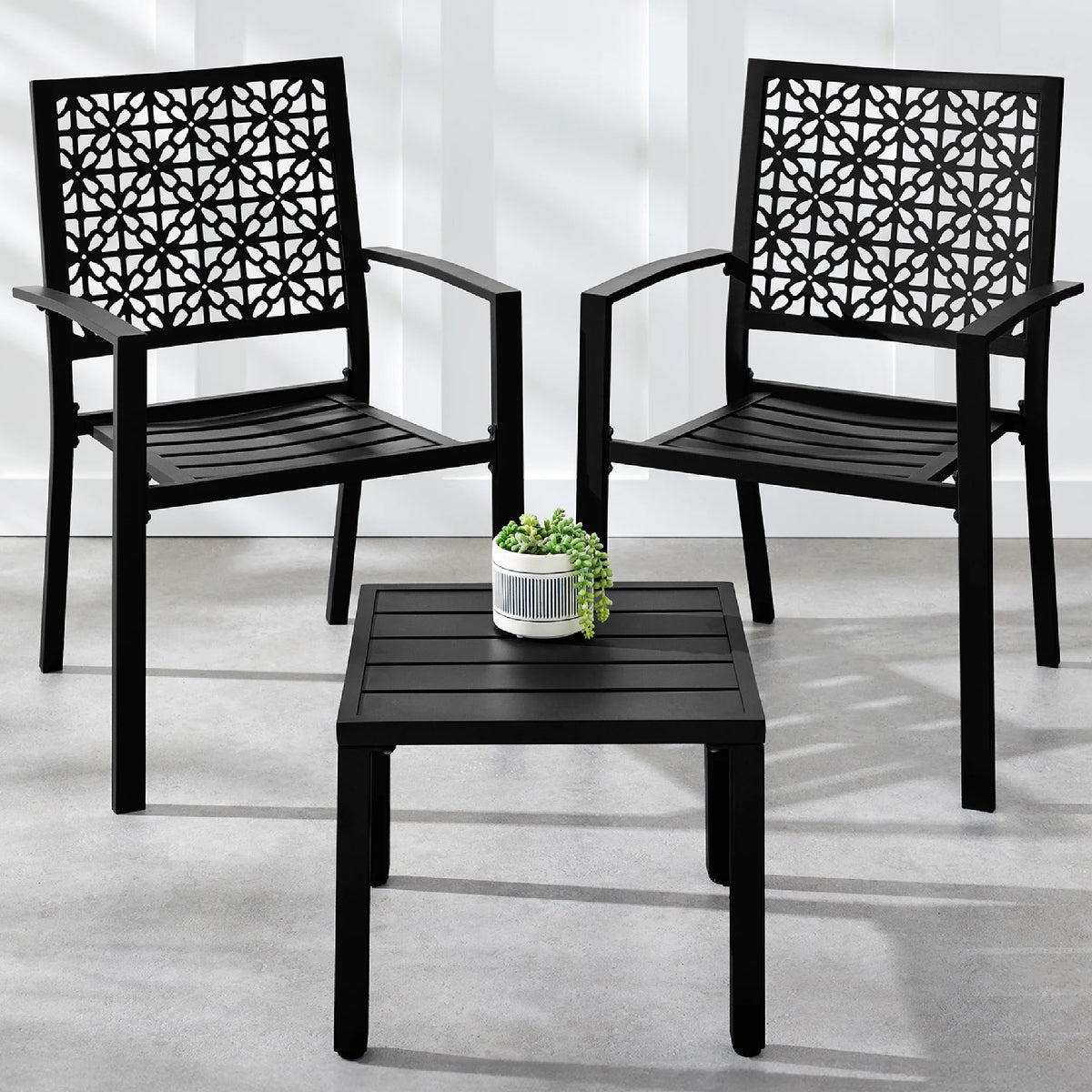 Best Choice Products 3-Piece Stackable Steel Outdoor Conversation Bistro Set, Patio Chat Furniture w/ 2 Chairs, Table- Black - image 2