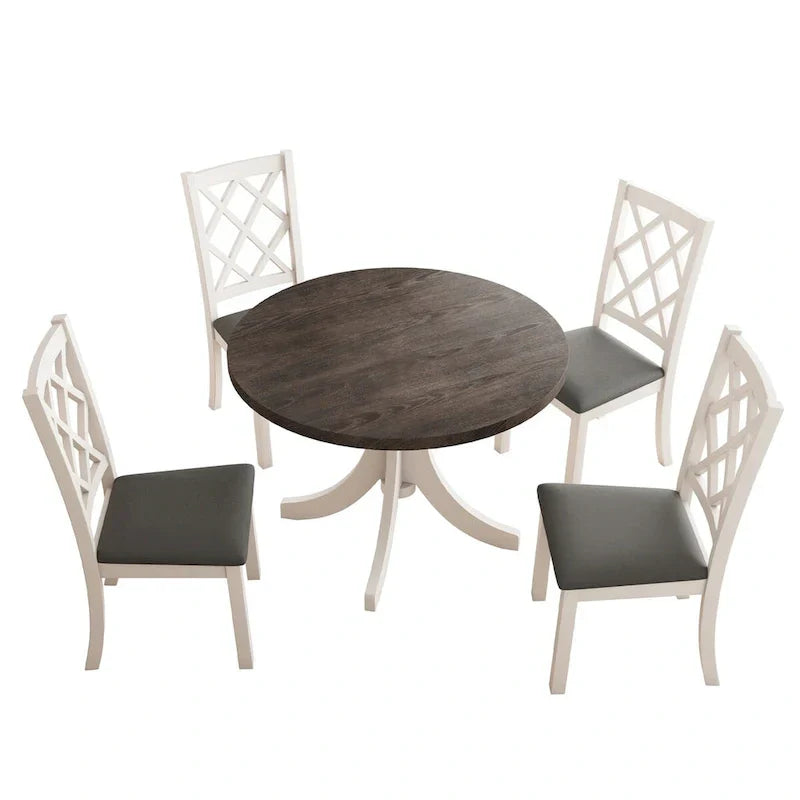 5-Piece Upholstered Chair Round Dining Table Set - image 7