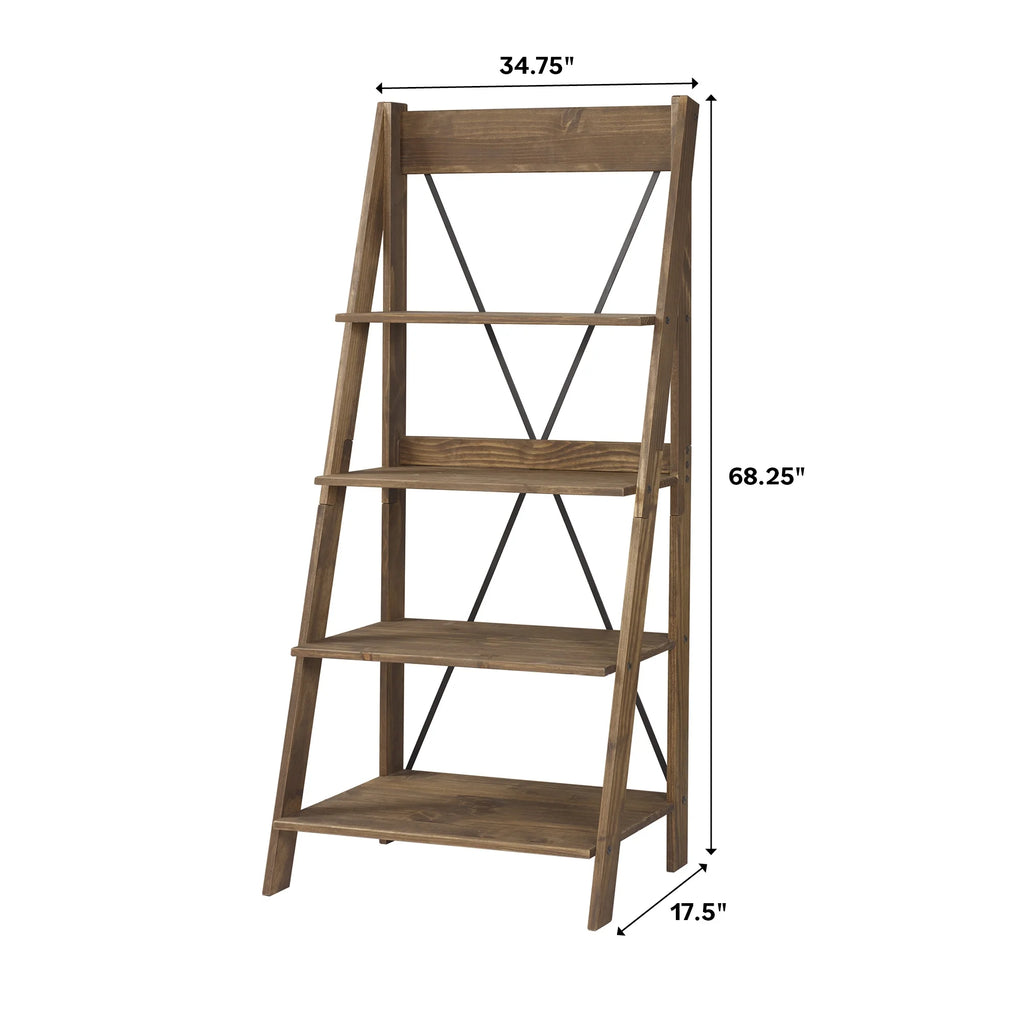 Walker Edison Solid Wood 4-Shelf Ladder Bookshelf, Brown - image 13