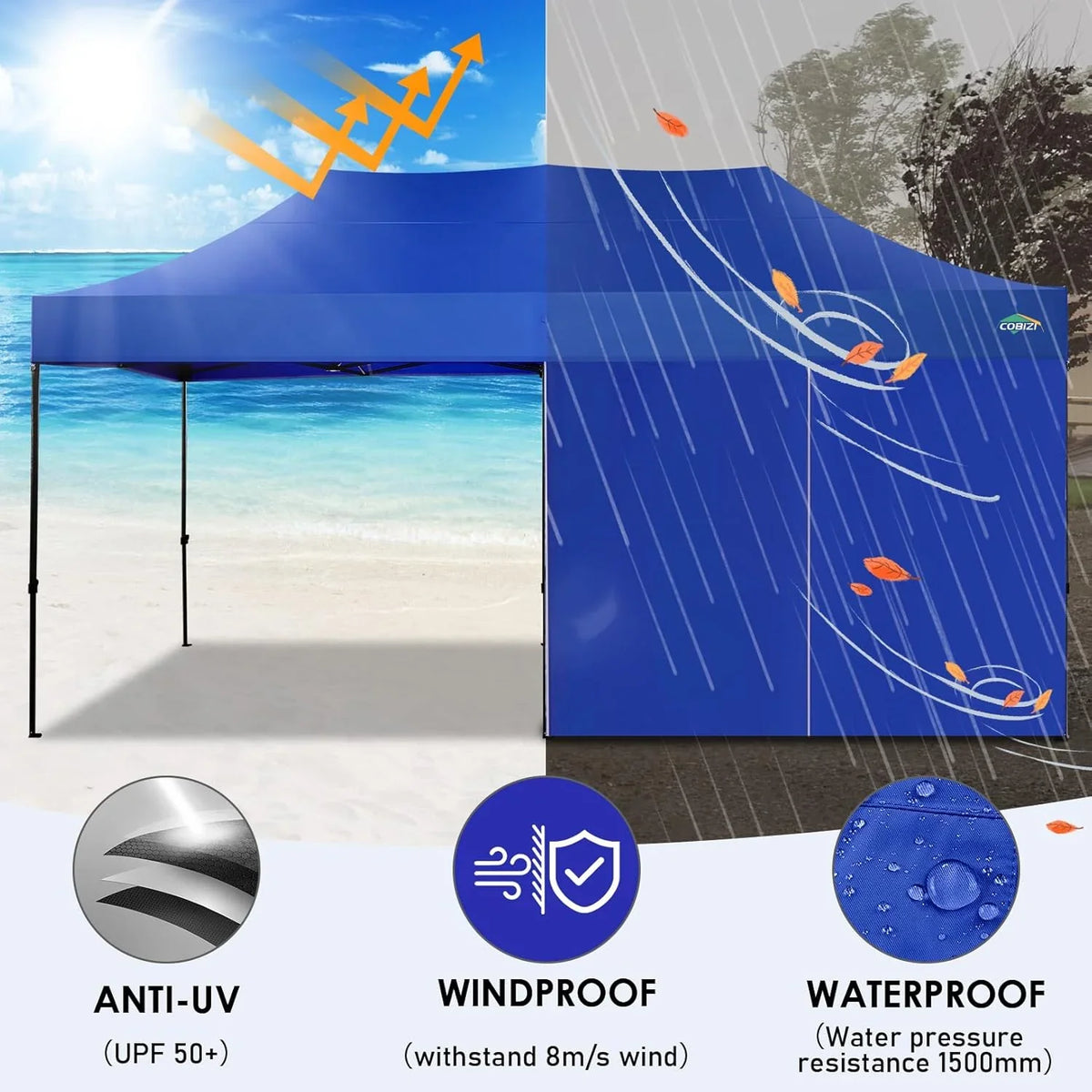 COBIZI 10x20 Heavy Duty Pop up Canopy Tent with 6 sidewalls Easy Up Commercial Outdoor Canopy Wedding Party Tents for Parties All Season Wind & Waterproof Gazebo with Roller Bag,Black(Frame Thickened) - image 180