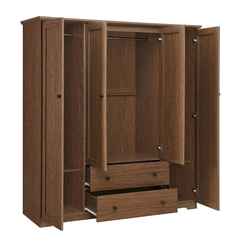 Freestanding 4-Door Wardrobe Armoire with 2 Drawers and Hanging Rods for Clothes Storage - image 21